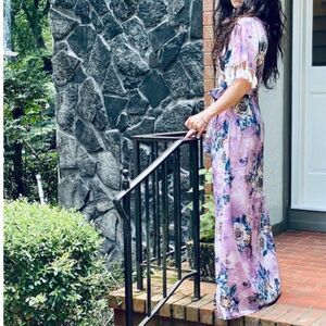 Boho Gypsy Lavender Floral Tassel Trimmed Maxi NEW